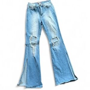 Vibe & Rant - Distressed Split Hem Flare Jeans - Women's 9/29 Light Wash Denim